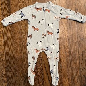 Kyte BABY Equestrian Print Footie - Light Blue and Brown